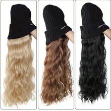 22Inch Knit Cap Wig With Lettering Long Curly Highlighted Wavy Wig Cap - Multicolor - View 4