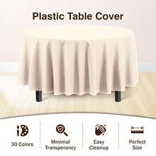 Party Solids 12-Pack Premium Plastic 84-Inch Round Tablecloth, Ivory - Ivory - View 4