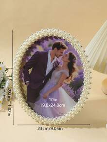 1pc Silver Framed Plastic Bow Tie Photo Frame, Embedded With Rhinestones And Faux Pearls, 3", 6", 7", 8", 10" Oval Frames, Valentine's Day Birthday Party, Children's Home Decor (Pattern Sent Randomly) - Pearl White - View 7