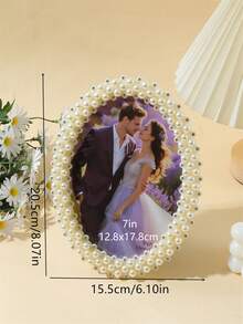 1pc Silver Framed Plastic Bow Tie Photo Frame, Embedded With Rhinestones And Faux Pearls, 3", 6", 7", 8", 10" Oval Frames, Valentine's Day Birthday Party, Children's Home Decor (Pattern Sent Randomly) - Pearl White - View 10