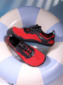 Men's Sporty Red Indoor Fitness Training Outdoor Sports Walking Breathable Quick-Dry Ultralight Drawstring Aqua Shoes - Red - View 5