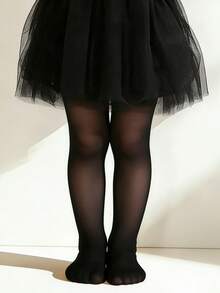 1pc Girls' Black High Elasticity Ultra-Thin Tights, Suitable For Daily Wear And Dance, All Season - Black - View 9