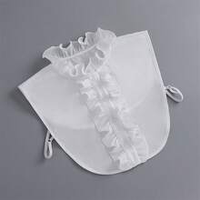 Women's Detachable Polyester Collar | White Lace Stand Collar Design With Ruffle Trim | Half Shirt False Collar For Casual And Formal Wear | Hand Washable, Smooth Texture | Great Accessory For Sweaters And Suits | Accessory | Polyester Collar - Multicolor - View 7