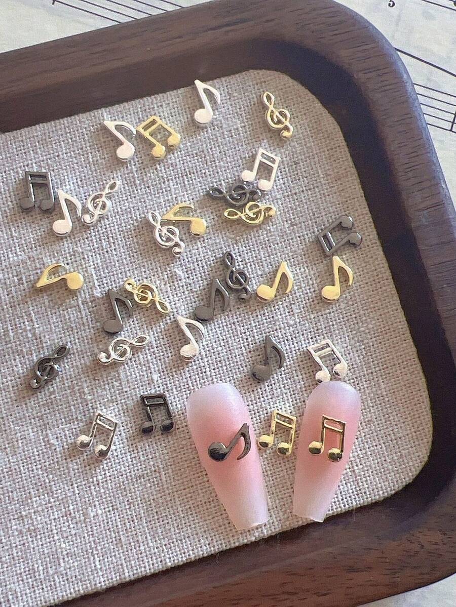 50-100個 3D合金音樂符號美甲飾品,金銀黑金屬高音記號與八分音符平底裝飾,DIY美甲與手工藝用品 - 彩色 - 查看 1