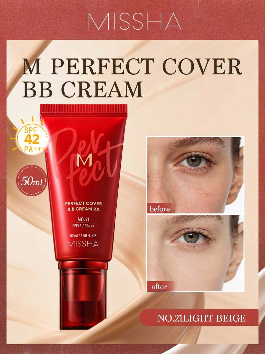 MISSHA M Perfect Cover BB Cream SPF42/PA+++ (50ml) - Full Coverage, Anti-Aging - #21 Light Beige - View 1