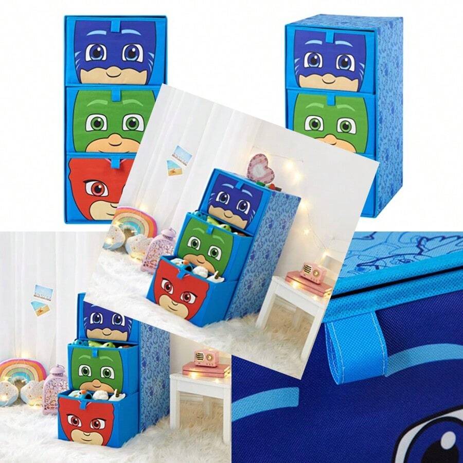 swIdea Nuova PJ Mask - Unidad de almacenamiento suave de 3 cajones con marco de lona de poliesterfre - Mscaradepijama - Ver 1