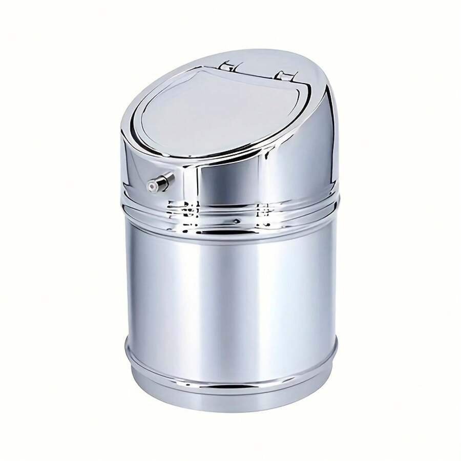Stainless Steel Car Ashtray With One Click Pop-Up Lid, Built-In Mouthpiece And Fire Extinguisher, Stylish Metal Design, Suitable For Home, Office Or Vehicle Use, Smoking Ashtray - 1pc - View 1