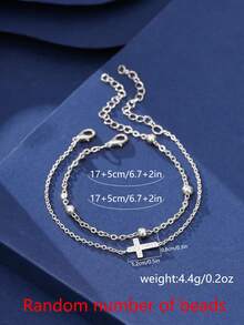 2pcs/Set Women's Classic Cross Layered Bracelet Set, Daily Wear - Silver - View 2