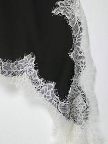 HZXVIC Đầm satin phối ren màu trơn mới, gợi cảm và thanh lịch dành cho nữ. - Đen và trắng - Xem 9