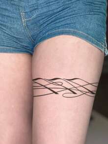 高级欧美风格个性化强力花卉英式线条手臂临时纹身贴纸，暗黑风格线条临时纹身贴纸，高级欧美风格个性化强力花卉英式线条锁骨临时纹身贴纸，高级欧美风格个性化花卉英式线条手臂临时纹身贴纸 - 彩色 - 查看 5