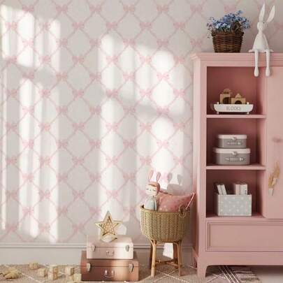 Papel tapiz extraíble a cuadros con lazo rosa, decoración del hogar, pegatina decorativa para renovación de muebles de sala de estar y dormitorio, regalo, cumpleaños, graduación, decoración de habitación, decoración de pared, decoración de baño, decoración de dormitorio, suministros de decoración de habitación, decoración de sala de estar, decoración de la casa, decoración del hogar, papel tapiz de pared de sala de estar