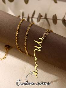 Customized Women's Stainless Steel Name Necklace, Gold Box Chain Personalized Font Jewelry Gift For Girlfriend, Family - Gold - Style 9 - View 5