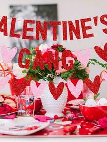 1pc Heart-Shaped Galentine's Gang Banner, Glitter Letter Party Decor For Fireplace, Porch, Party Supplies, Valentine's Day, Girls Welcome Sign, Festive Atmosphere Decoration, Holiday Party - Multicolor - View 5