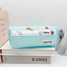 1个多功能双层铅笔盒，大容量简约文具袋，学生文具袋（毛绒学生文具袋），返校季，学习用品，铅笔盒，背包 - 彩色 - 查看 7