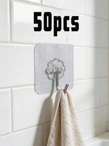 50个免钻孔粘钩，强力粘性，可移除，透明，防水，防锈，适用于悬挂衣物、帽子、鞋子、配饰、厨具、包包，适用于厨房、浴室、客厅、卧室、墙面安装。