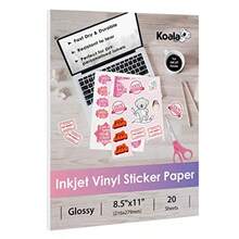 Koala Papel calcomanía de vinilo imprimible para impresoras de inyección de tinta 20 hojas de papel calcomanía resistente al agua color blanco brillante 21.59 x 27.94 cm resistente al desgarro - blanco - Ver 1