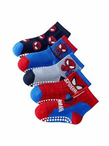 Marvel 5 Pairs Kids Spider-Man Themed Socks, Including Girls' Over-The-Knee Socks, Boys' Breathable Non-Slip Cartoon Socks, And Children's Non-Slip Indoor/Sports Socks - Multicolor - View 13