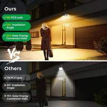 185 LED Warm Light Wall Lamp, Solar Powered Outdoor, 3 Modes Solar Outdoor Garden Light With Motion Sensor, IP65 Solar Outdoor Wall Light, Suitable For Garden, Pathway, Front Door, Security Lighting, Garden, Garage, Street, Christmas, Halloween, Father's Day Gift - Warm Light - View 10