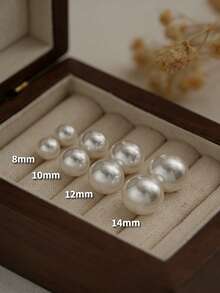 1对优雅圆形珍珠耳钉，简约百搭珍珠耳环 - 米色 - 查看 3