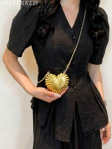 [⚡US Local Warehouse]Metal Zinc Alloy Heart-Shaped Mini Evening Bag, Women's Personalized Fashion Chain Lipstick Bag, Suitable For Valentine's Day, Party, Date Use As Shoulder Crossbody Bag, Coin Purse ,Wedding - 金色 - 查看 6