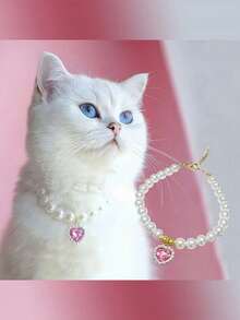 1pc Cute Cat Beaded Necklace – Rhinestone-Studded Pet Collar For Cats & Small Dogs, Fashion Kitten Choker For Photo Shoots, Durable Bite-Resistant Kitten Accessory, Sparkly Decorative Jewelry For Pets, Party Costume Gift For Girls - Hồng - Xem 7
