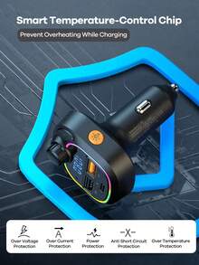 3.1A Fast Car Charger Adapter With Bluetooth For Hands-Free Calling & Music; 2 USB Ports + 1 Type-C Port; RGB Ambient Light; Type-C Charger Compatible With Apple/Android; Car Accessories For Travel; Car Stuff; Universal Car Essentials