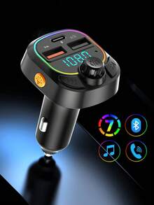 3.1A Fast Car Charger Adapter With Bluetooth For Hands-Free Calling & Music; 2 USB Ports + 1 Type-C Port; RGB Ambient Light; Type-C Charger Compatible With Apple/Android; Car Accessories For Travel; Car Stuff; Universal Car Essentials