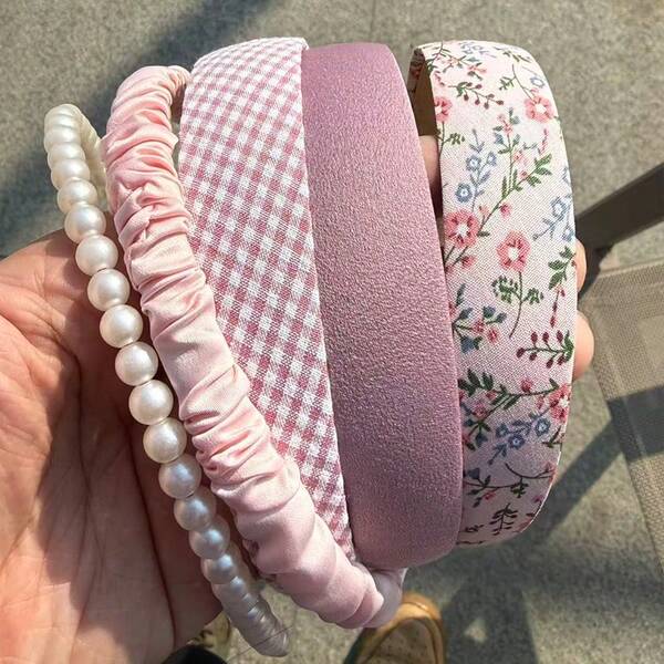5 pièces/set Accessoires pour cheveux simples en tissu mode pour femmes avec faux perles. Bandeaux, attaches, pinces à cheveux. Accessoires décoratifs pour un port quotidien, cerceaux et serre-têtes