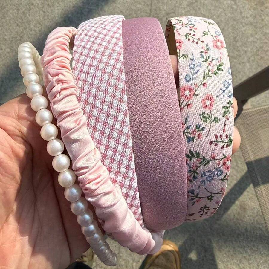 5件組女款時尚簡約布藝仿珍珠髮箍髮飾 頭飾髮帶髮圈髮夾 日常穿戴裝飾配件 - 彩色 - 查看 1