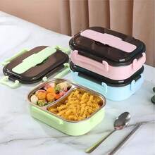 1个不锈钢午餐盒，保温便携午餐盒，带2/4个隔层，配有汤碗和餐具，适合学生、上班族、学校、露营、野餐和家庭使用。 - 彩色 - 查看 4