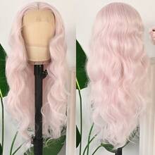 13X4 Light Blue Long Body Wave Lace Front Wig 28" Long Wavy Wigs Glueless Free Part Blue Wavy Hair Adjustable Straps & Combs Heat Resistant Blue Loose Wave Synthetic Hair Replacement Wigs For Women For Daily Wear Parties & Special Occasions - 淡粉紅色 - 查看 7