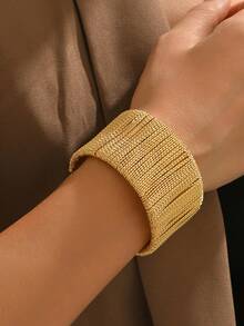 1 pieza Brazalete abierto de mujer de estilo minimalista, de metal y multicapa, envuelto, adecuado para uso diario - Dorado - Ver 2