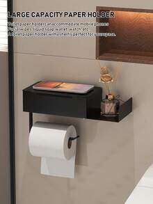 1 pieza Portarrollos de papel higiénico con estante, caja de toallitas húmedas de baño, caja de pañuelos, portarrollos de papel higiénico montado en la pared, caja de pañuelos para la sala de estar y el baño, estante de almacenamiento de papel higiénico sin taladro, organizador de accesorios de baño, accesorios de baño de hotel - Multicolor - Ver 8