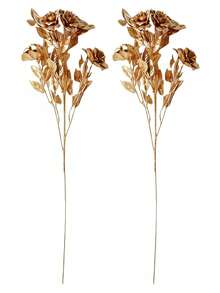 1支/2支/3支 60厘米 塑料镀金人造多叉玫瑰花，婚礼装饰，家居装饰，情人节，新年装饰 - 金色 - 查看 11