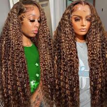 Highlight Ombre Lace Front Wigs Human Hair 250% Density 13x4 HD Honey Blonde Deep Curly Wig Human Hair 4/27 Glueless Jerry Curly Human Hair Wigs Pre Plucked With Baby Hair For Women 15A  Brazilian Virgin Colored Kinky Curly Human Hair Wigs - SP4/27 - 查看 5