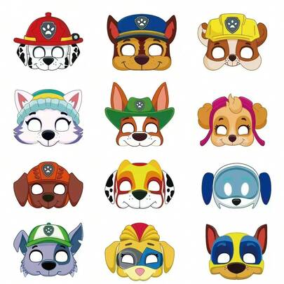 Paw Patrol 12/24pcs  Masks, Felt Decorative Masks, Cartoon Cute & Fashionable, Suitable For Men & Women, Party Cosplay, Birthday, Gathering, Celebration, Holiday Supplies, Small Gifts