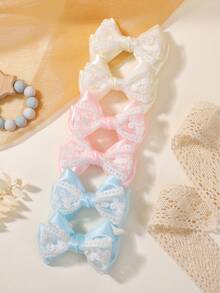 2件套纯色蕾丝双层蝴蝶结可爱婴儿发夹，四季皆宜的百搭发饰 - 彩色 - 查看 3