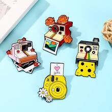 4件套 拍立得相机珐琅胸针 时尚装饰胸针 衣领别针 包包徽章 珠宝礼品 - 彩色 - 查看 3