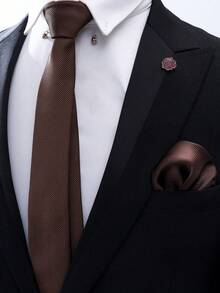 1 Set Of Men's Tie Set, Business Striped Tie+Handkerchief Set, Fashionable And Versatile, Suitable For Weddings, Parties, Groom's Tie Set, Celebrations, All Seasons - A - View 5