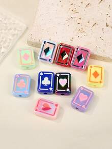 10 Pieces Of Random Square Oil Dripping Playing Cards With Holes And Beads DIY Handmade Pendants Loose Beads Accessories Materials