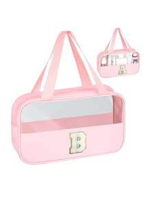 Bolsa de Toucador Transparente de PVC, Bolsa de Maquiagem com Letras, Bolsa de Toucador de Viagem à Prova d'Água, Bolsa de Armazenamento de Maquiagem à Prova d'Água com Zíper com Letras, Bolsa Organizadora de Cosméticos, Bolsa de Viagem Portátil para Cosméticos, Com Alça Prática, Para Acessórios de Toucador de Viagem, Itens Essenciais de Viagem, Itens Essenciais de Cruzeiro, Acessórios de Viagem, Armazenamento de Banheiro, Armazenamento de Joias, Armazenamento de Batom, Armazenamento de Esmalte, Presente de Páscoa, Presente para Dama de Honra, Presente para o Dia das Mães, Presentes para Mulheres - Multicolorido - Visão 10