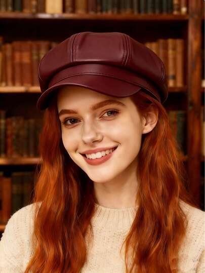 1 pieza Gorra octagonal de unicolor de piel de PU minimalista y versátil, adecuada para primavera, verano, otoño e invierno, hace un gran regalo