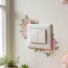 5pcs Watercolor Style Green Leaves And Flowers Wall Stickers, Removable Self-Adhesive PVC Waterproof Fresh Plant Decals, Suitable For Bathrooms, Kitchens, Light Switch Panels, And DIY Art Projects; A Pastoral Style Decoration. - Multicolor - View 3