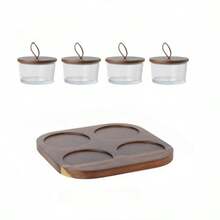 一套带盖玻璃水果托盘，日式风格，适合盛放干果/坚果/茶叶/咖啡豆/水果/零食，适用于客厅/餐厅/办公室/咖啡厅/餐馆 - 棕色 - 查看 14