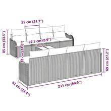 vidaXL Ensemble de canapé de jardin 9 pièces, plusieurs couleurs, en polyrotin, acier et verre - Tabac - Voir 2