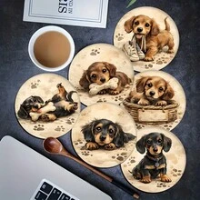 6pcs Cute Dog Pattern Coaster Set, Home Decor Absorbent Silicone Coasters For Tea Cup, Water Glass, Wine Glass, Coffee Mug, Dining Table, Suitable For Home, Party, Kitchen Accessories, All Season - Multicolor - View 13