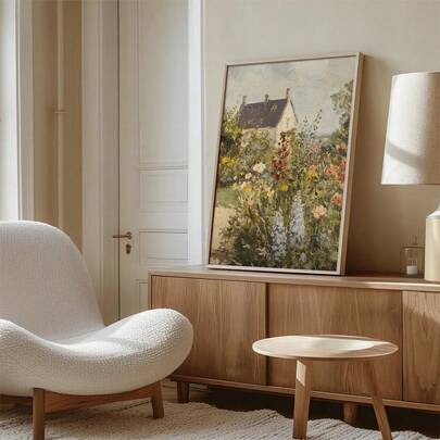 1pc Vintage Cottage Garden Wall Art, Spring Summer Landscape Painting Print, Cottagecore Wall Art Decor, Farmhouse Landscape Poster Print, Home Decor Living Room, Wall Decor, No Frame