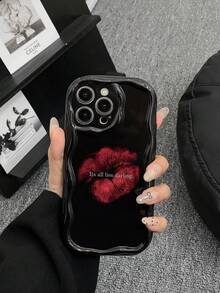 1pc Wavy Lip & "It's All Lies" Graphic Compatible With IPhone 17/16/15/14/13/12/11 Pro Max Plus Fashionable TPU Shockproof Phone Case, Ideal Gift For Birthday, Valentine's Day, Couples - Black - View 3