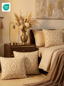 2pcs/4pcs Set Ramadan Themed Pillow Covers, Soft & Comfortable Geometric Pattern Pillow Shams, Zipper Closure, Easy To Clean, Suitable For Sofa, Bedroom, Living Room Decor, Breathable & Skin-Friendly, Ideal For Weddings, Ramadan Festivals, Ramadan Gifts, OEKO-TEX Certified