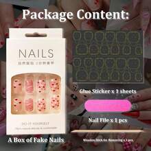 24Pcs Valentines Nails Press On Nails Short Square Fake Nails With Glue Red White Stripe Heart Stick On Nails Romantic Valentines Day False Nails For Women Girls DIY Valentines Nail Decoration - 1 - 查看 2